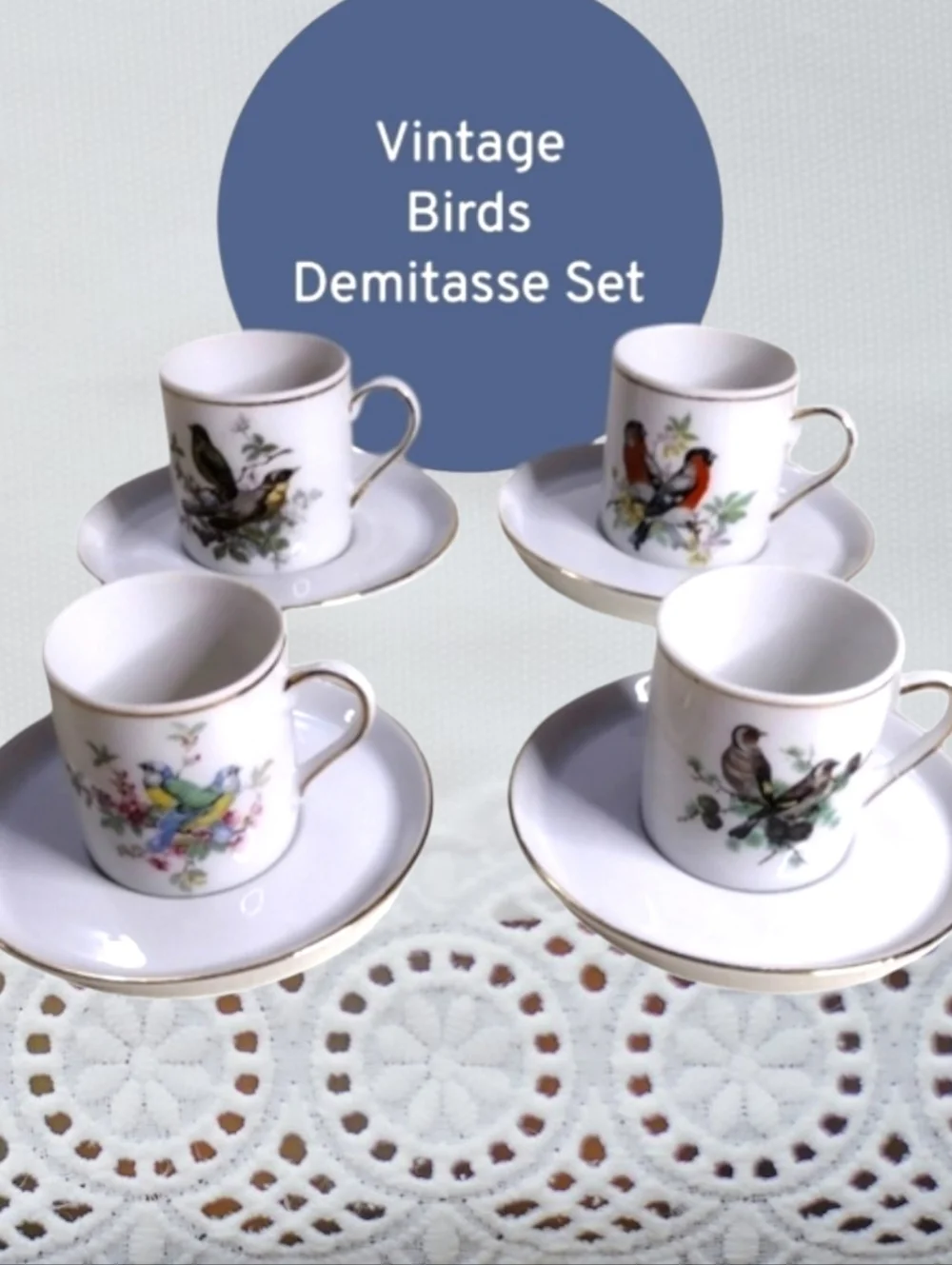 Vintage Royal Crown Birds Demitasse Cups Set of 4